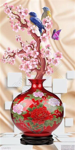 Tranh bình hoa nghệ thuật cổ và hoa đào