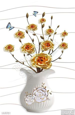 Tranh bình hoa gốm sứ trắng và hoa hồng vàng