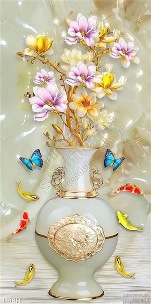 Tranh bình hoa nghệ thuật giả ngọc cá chép bơi lội