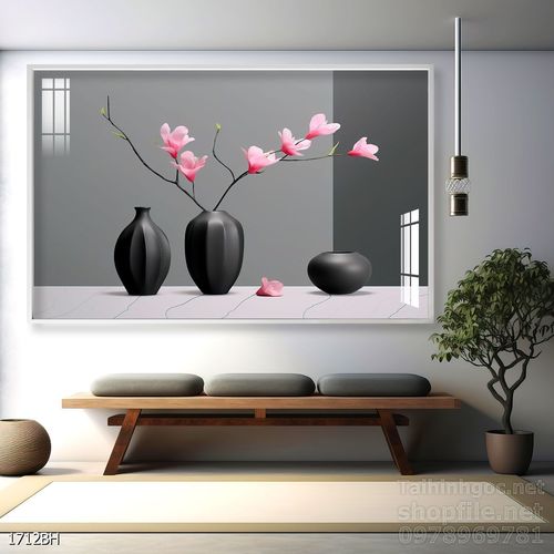 Tranh bình hoa độc đáo trang trí phòng khách 
