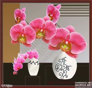 Tranh chậu hoa nghệ thuật hoa lan hồng
