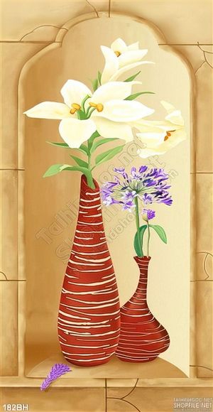 Tranh chậu hoa nghệ thuật sơn dầu 3d wall