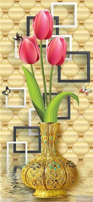 Tranh bình hoa mạ vàng và hoa tulip
