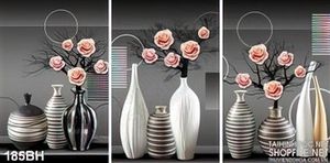 Tranh bình hoa nghệ thuật bộ 3 tấm trang trí phòng khách