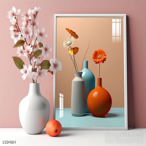 File tranh bình hoa đẹp decor tường nhà trang trí