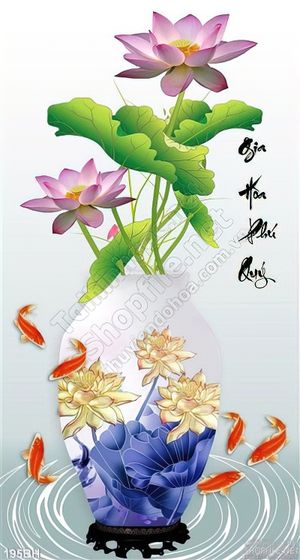 Tranh bình hoa tranh bình hoa sen và cá chép