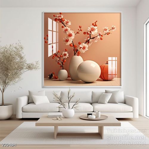 Tranh bình hoa độc đáo trang trí phòng khách 
