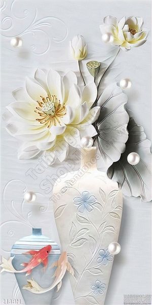 Tranh bình hoa  lụa 3d và hoa sen trắng