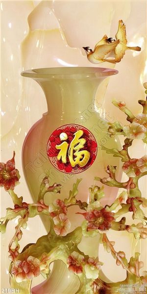 Tranh chậu hoa giả ngọc và chú chim nhỏ