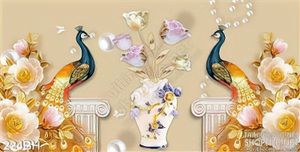 Tranh chậu hoa chim công rực rỡ khoe sắc