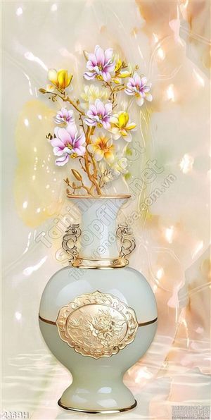Tranh bình hoa giả ngọc decor wall psd