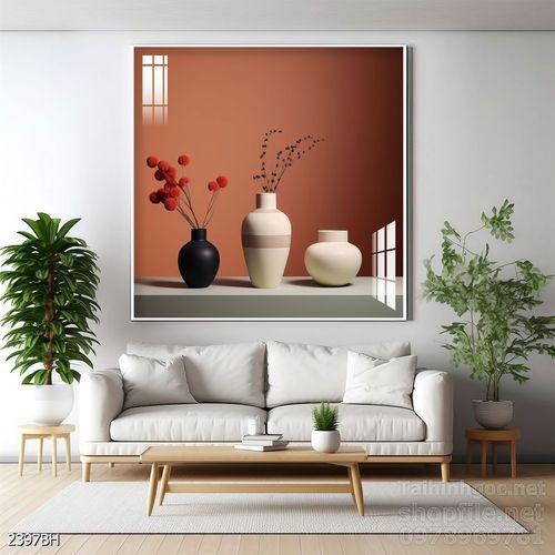 Tranh bình hoa độc đáo trang trí phòng khách 