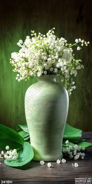 Tranh chậu hoa màu xanh