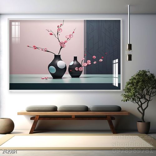 File tranh bình hoa đẹp decor tường nhà trang trí