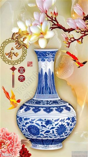 Tranh bình hoa gốm sứ cổ giả ngọc
