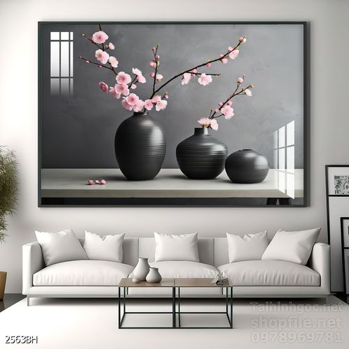 Tranh bình hoa độc đáo trang trí phòng khách 