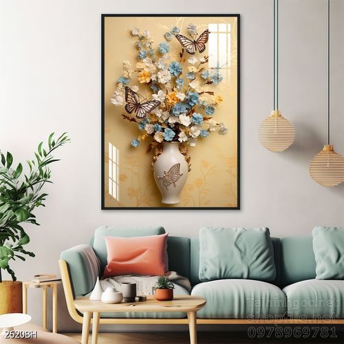 Tranh bình hoa độc đáo trang trí phòng khách 