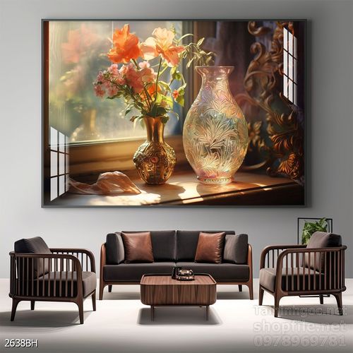 Tranh bình hoa độc đáo trang trí phòng khách 