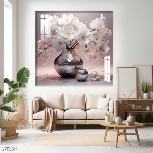 Tranh bình hoa độc đáo trang trí phòng khách 