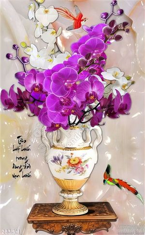 Tranh bình hoa hoa lan lớn trang trí phòng khách