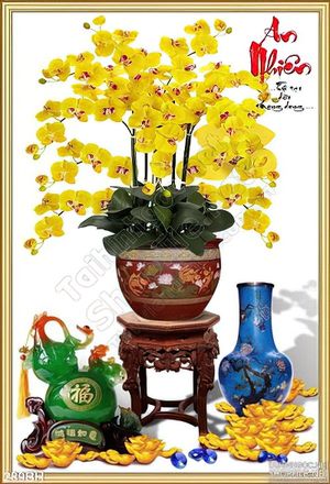 Tranh bình hoa lan màu vàng an nhiên