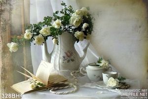 Tranh bình hoa nghệ thuật hoa hồng trắng