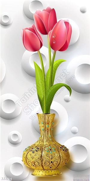 Tranh bình hoa vàng và hoa đồng tiền