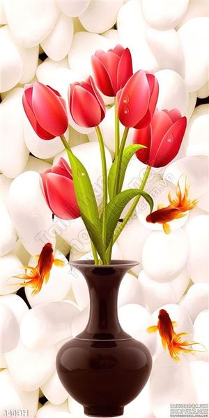 Tranh chậu hoa tulip và cá vàng