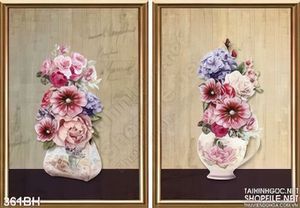 Tranh bình hoa sơn dầu bộ 2 tấm