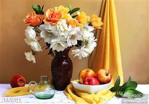 Tranh chậu hoa decor sơn dầu