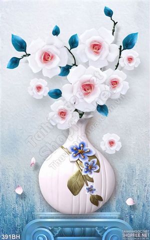 Tranh bình hoa gốm sứ màu trắng in uv