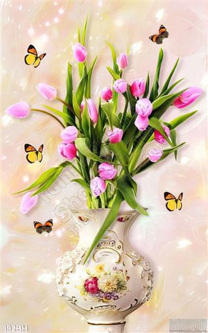 Tranh bình hoa giả ngọc và hoa tulip