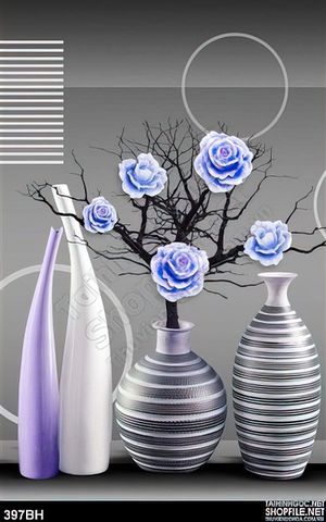 Tranh chậu hoa nghệ thuật  hoa màu xanh