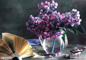 Tranh bình hoa 3d sơn dầu và cuốn sách