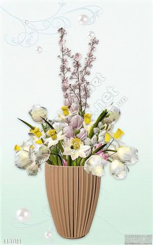 Tranh chậu hoa lan trắng nở rộ