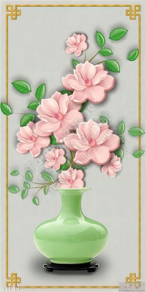 Tranh bình hoa màu xanh ngọc lam đẹp