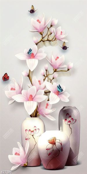 Tranh bình hoa mộc lan bên đàn bướm treo tường