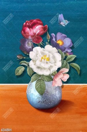 Tranh bình hoa mẫu đơn sơn dầu khoe sắc trang trí