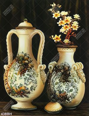 Tranh bình hoa mộc lan vàng bên bình trà cổ in canvas