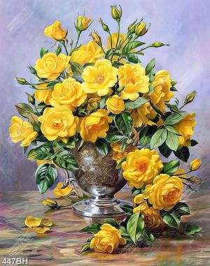 Tranh bình hoa hồng vàng khoe sắc rực rỡ in canvas