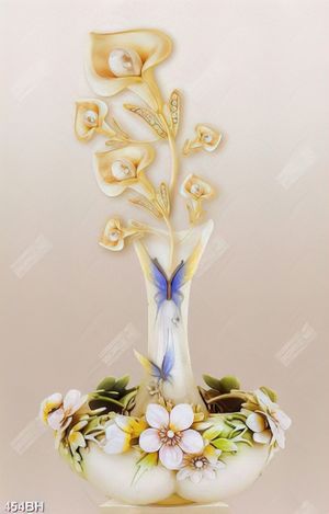 Tranh bình hoa treo tường hoa dáp vàng và ngọc trai