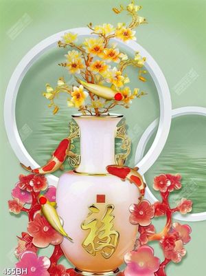 Tranh bình hoa mộc lan bên cành hoa mai giả ngọc 3d