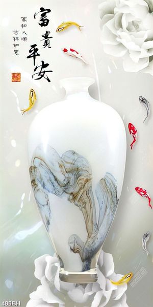 Tranh bình hoa nghệ thuật chiếc bình gốm bên đàn cá