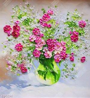 Tranh bình hoa decor những bông hoa nhí trên bình gốm