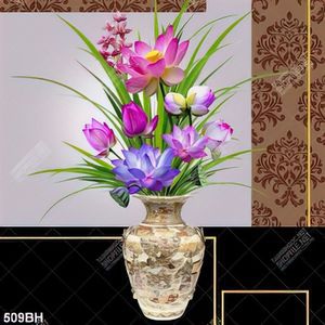 Tranh bình hoa 3d những bông hoa sen bên tường họa tiết