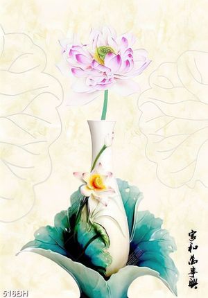 Tranh bình hoa in uv bông hoa sen hồng trong bình gốm sứ