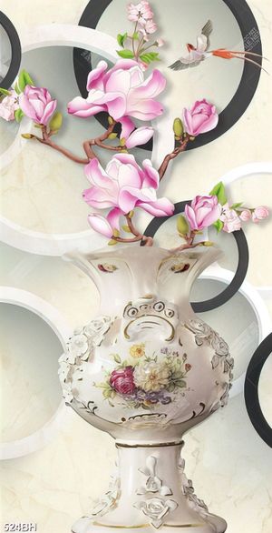 Tranh bình hoa mộc lan hồng nở rộ khoe sắc rực rỡ trang trí