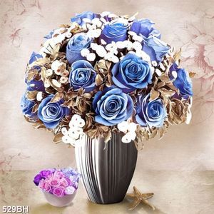 Tranh bình hoa dán tường những bông hoa hồng màu xanh lam