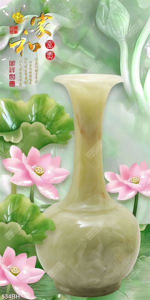 Tranh bình hoa in uv chiếc bình ngọc bên hoa sen giả ngọc