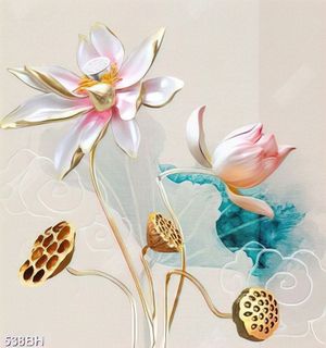 Tranh bình hoa in canvas những bông hoa sen hồng giả ngọc